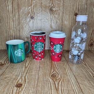 Starbucks Ceramic Plastic Christmas Mug‎ Bottle Lot